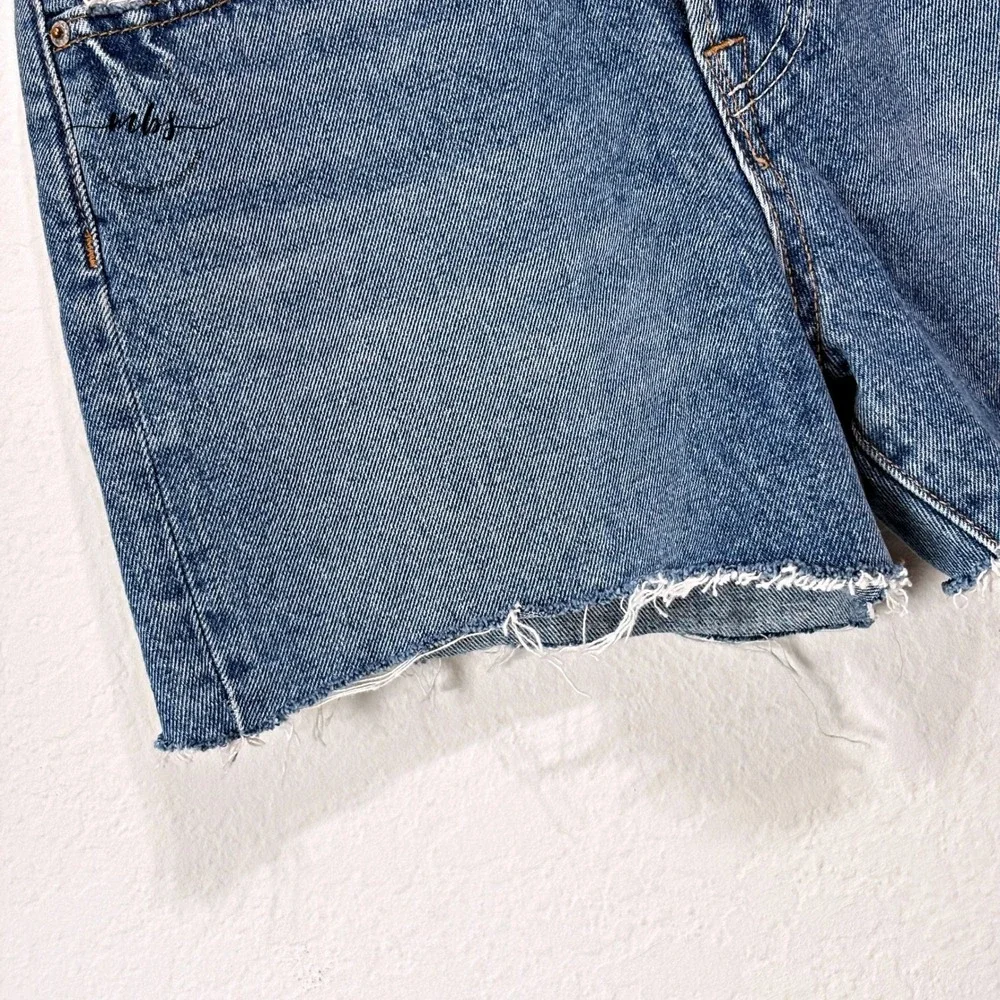 GRLFRND Helena 90's High Rise Cut Off Distressed Denim Shorts Light Wash Blue 24